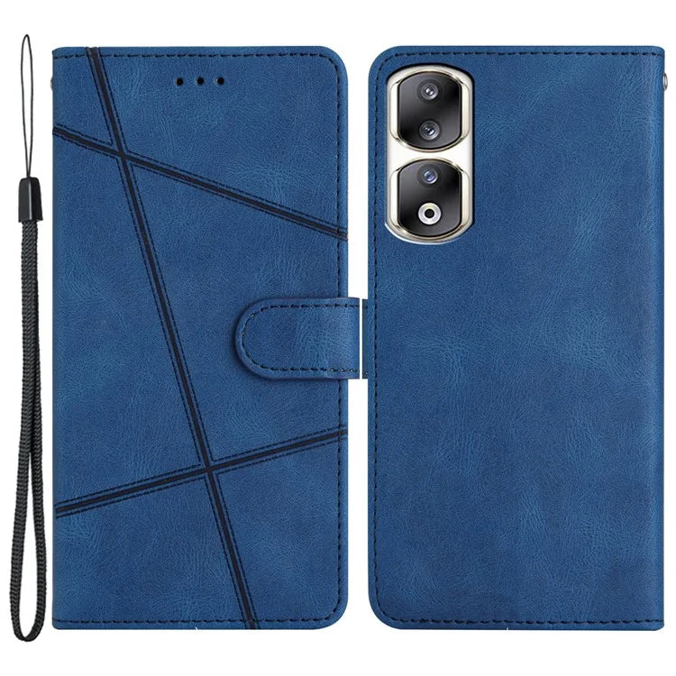 For Honor 90 Pro Case Leather Wallet Imprinted Phone Cover with Hand Strap