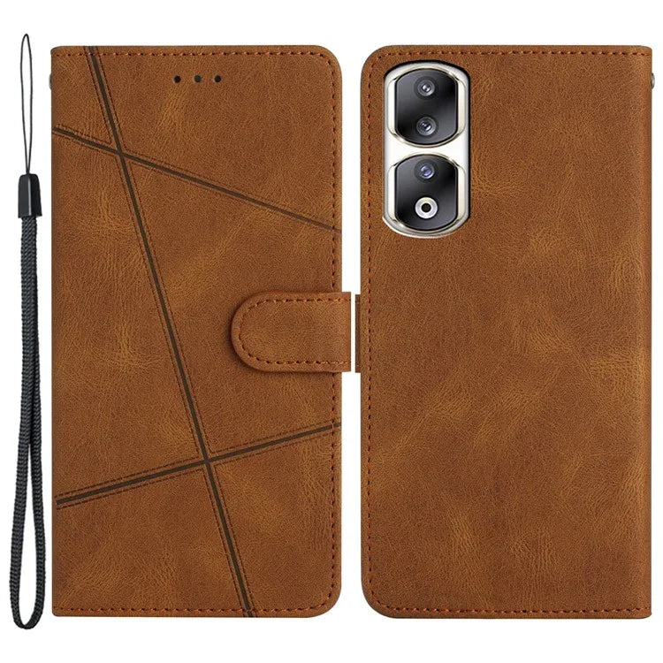 For Honor 90 Pro Case Leather Wallet Imprinted Phone Cover with Hand Strap
