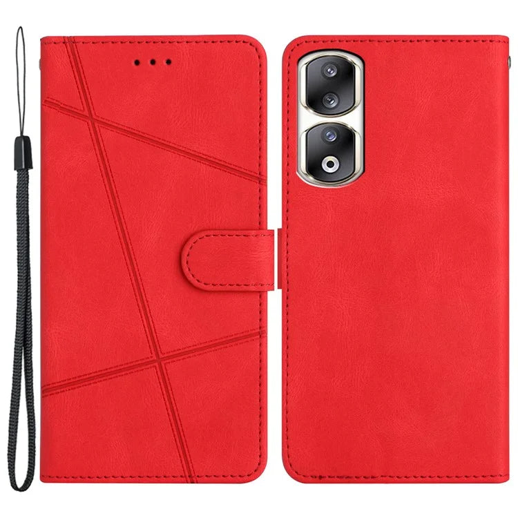 For Honor 90 Pro Case Leather Wallet Imprinted Phone Cover with Hand Strap