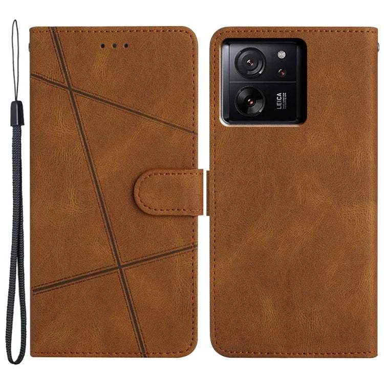 For Xiaomi 13T / 13T Pro / Redmi K60 Ultra Magnetic Case Imprinted Lines Wallet Phone Cover