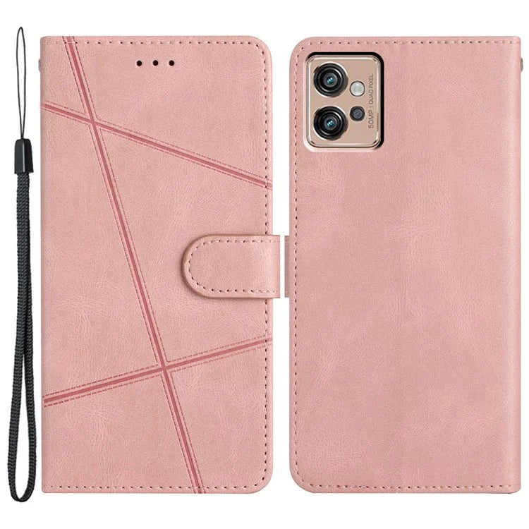 For Motorola Moto G32 4G Case PU Leather Imprinted Phone Protector with Wrist Strap