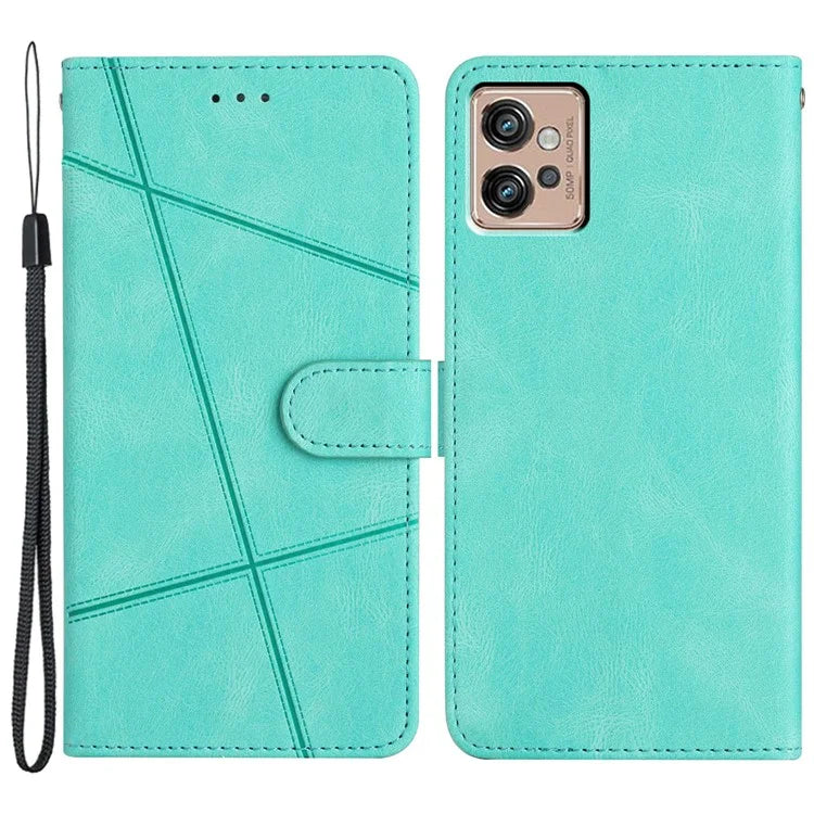 For Motorola Moto G32 4G Case PU Leather Imprinted Phone Protector with Wrist Strap