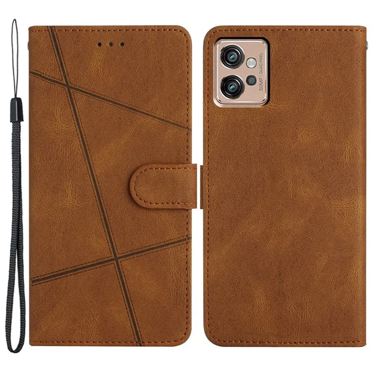 For Motorola Moto G32 4G Case PU Leather Imprinted Phone Protector with Wrist Strap