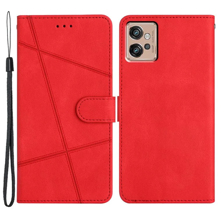 For Motorola Moto G32 4G Case PU Leather Imprinted Phone Protector with Wrist Strap