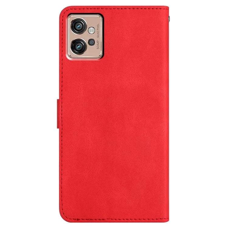 For Motorola Moto G32 4G Case PU Leather Imprinted Phone Protector with Wrist Strap