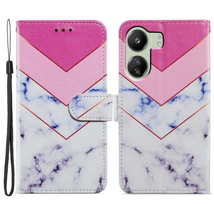For Xiaomi Redmi 13C 4G / Poco C65 4G Case Leather Pattern Printing Stand Protective Cover