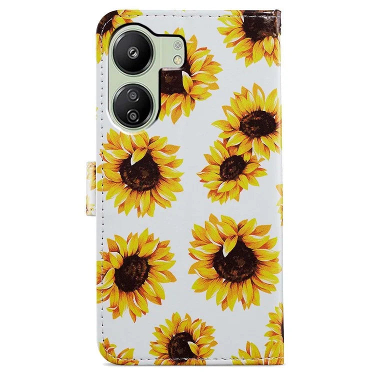 For Xiaomi Redmi 13C 4G / Poco C65 4G Case Leather Pattern Printing Stand Protective Cover