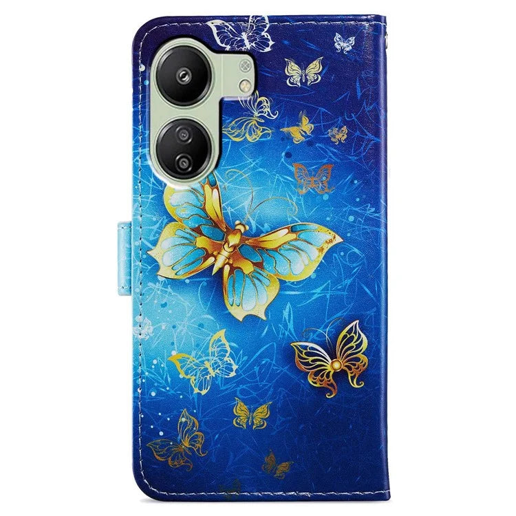 For Xiaomi Redmi 13C 4G / Poco C65 4G Case Leather Pattern Printing Stand Protective Cover