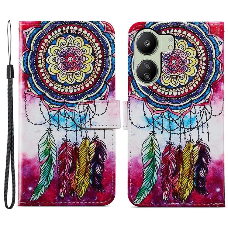 For Xiaomi Redmi 13C 4G / Poco C65 4G Case Leather Pattern Printing Stand Protective Cover