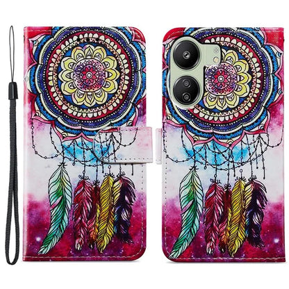 For Xiaomi Redmi 13C 4G / Poco C65 4G Case Leather Pattern Printing Stand Protective Cover