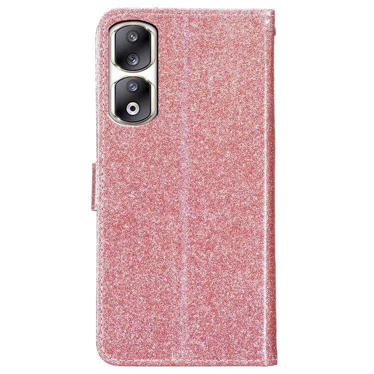 For Honor 90 Pro Case Sparkling Wallet Leather Cover with Stand Feature Gold