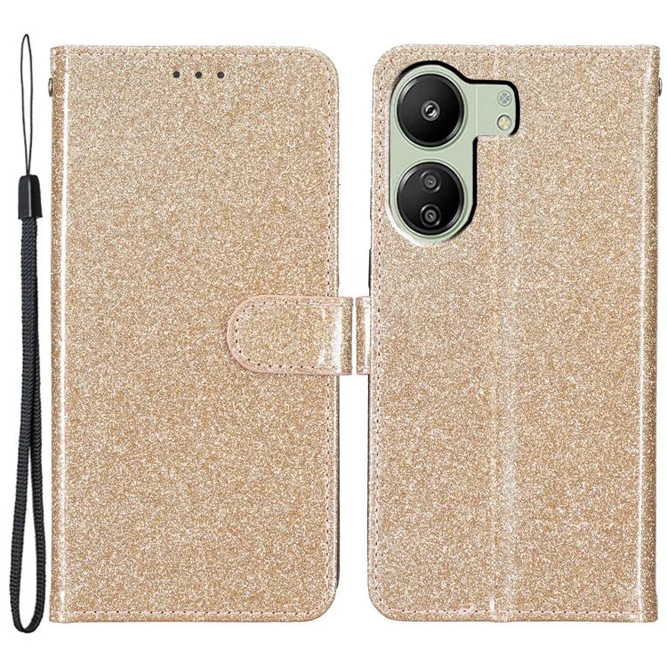 For Xiaomi Redmi 13C 4G / Poco C65 4G Case Glittering Leather Wallet Stand Cover