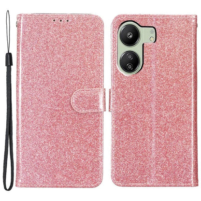 For Xiaomi Redmi 13C 4G / Poco C65 4G Case Glittering Leather Wallet Stand Cover Gold