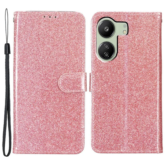 For Xiaomi Redmi 13C 4G / Poco C65 4G Case Glittering Leather Wallet Stand Cover Gold