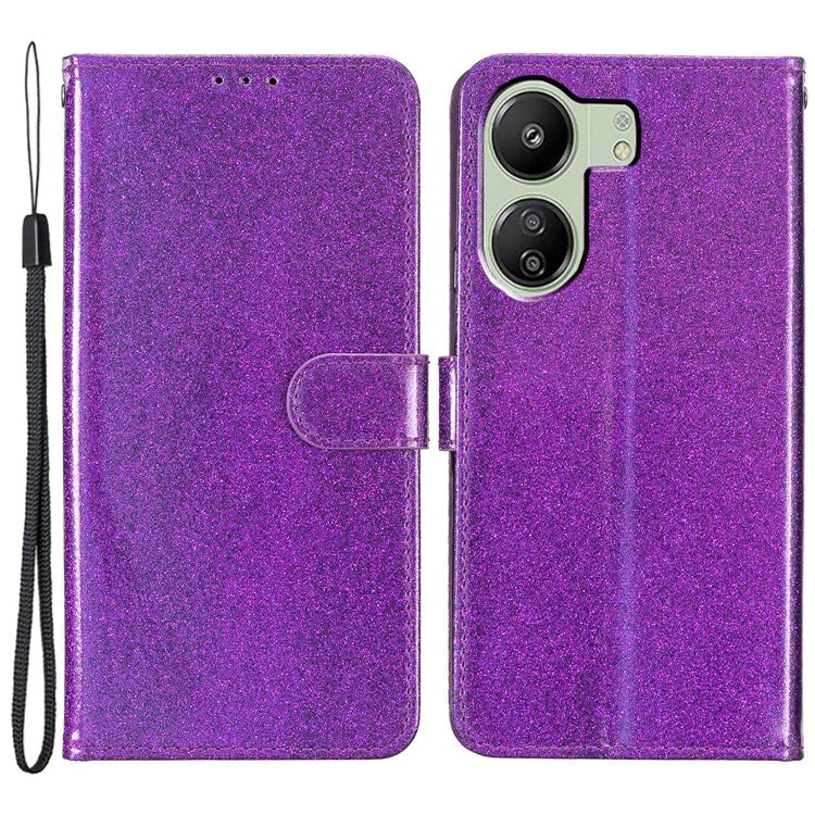 For Xiaomi Redmi 13C 4G / Poco C65 4G Case Glittering Leather Wallet Stand Cover
