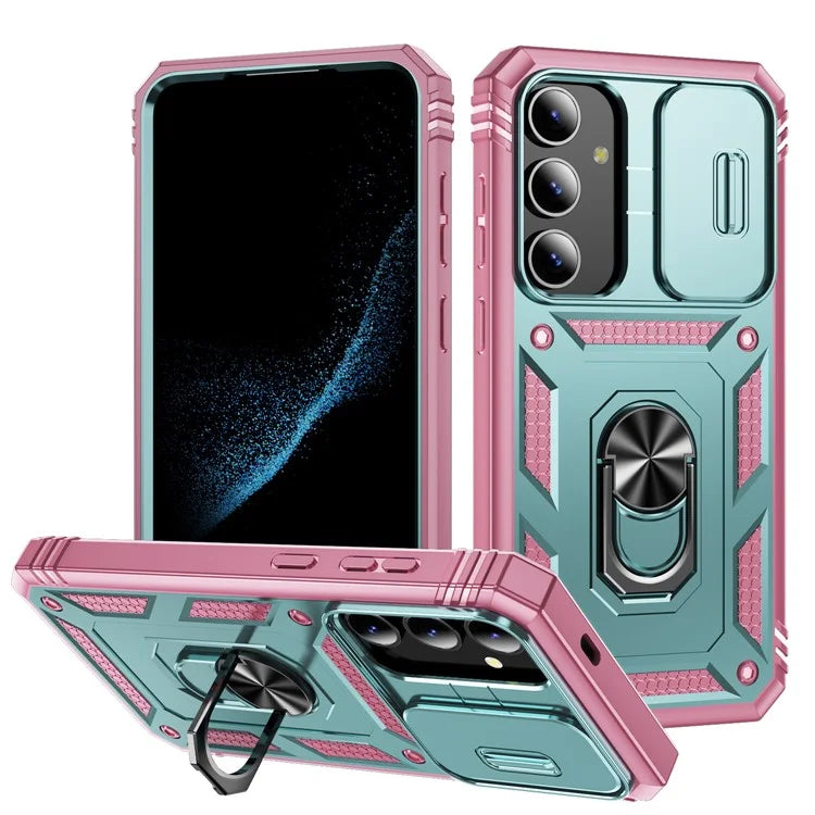 Slide Window Design for Samsung Galaxy S24+ Phone Case TPU+PC Protective Cover+Pink