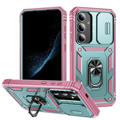 Slide Window Design for Samsung Galaxy S24+ Phone Case TPU+PC Protective Cover+Pink