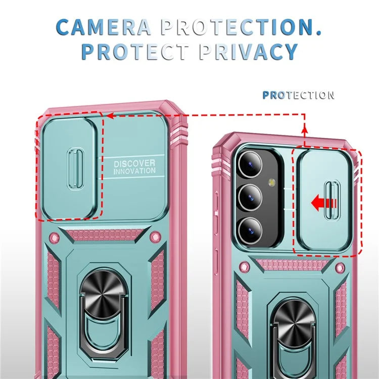Slide Window Design for Samsung Galaxy S24+ Phone Case TPU+PC Protective Cover+Pink