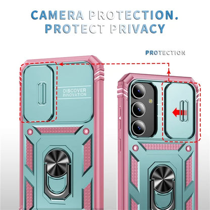 Slide Window Design for Samsung Galaxy S24+ Phone Case TPU+PC Protective Cover+Pink