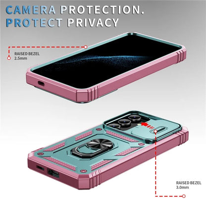 Slide Window Design for Samsung Galaxy S24+ Phone Case TPU+PC Protective Cover+Pink