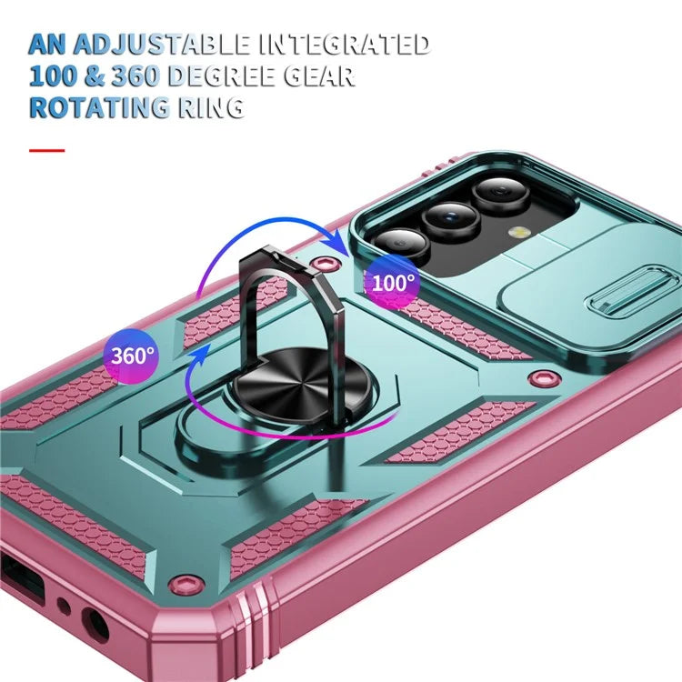 Slide Window Design for Samsung Galaxy S24+ Phone Case TPU+PC Protective Cover+Pink