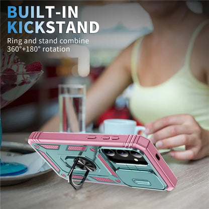 Slide Window Design for Samsung Galaxy S24+ Phone Case TPU+PC Protective Cover+Pink