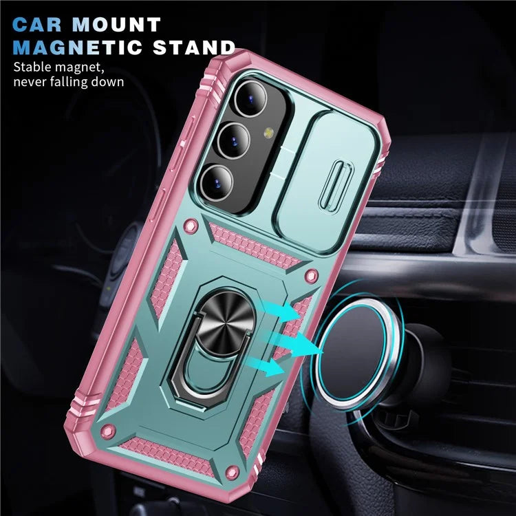 Slide Window Design for Samsung Galaxy S24+ Phone Case TPU+PC Protective Cover+Pink