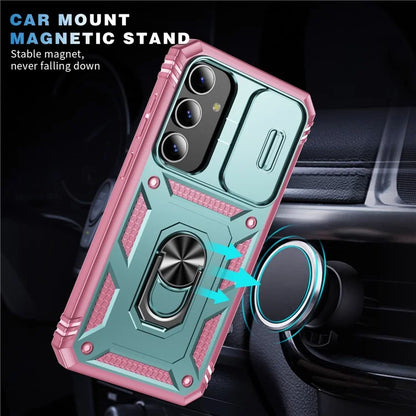 Slide Window Design for Samsung Galaxy S24+ Phone Case TPU+PC Protective Cover+Pink
