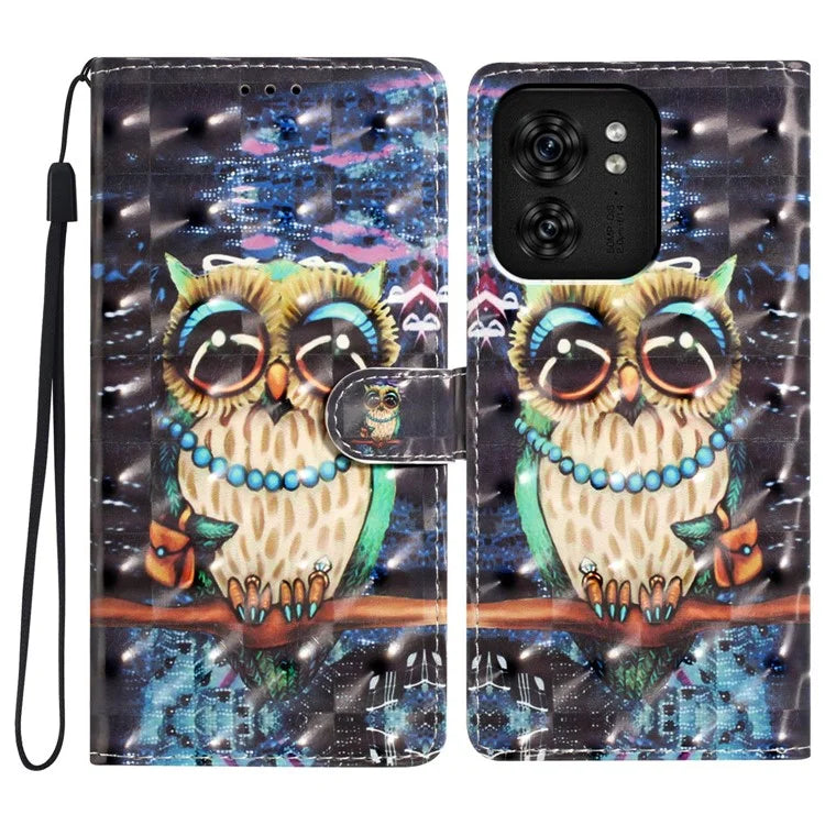 For Motorola Edge 40 5G Leather Wallet Case Full Protection 3D Pattern Printed Cover Stand