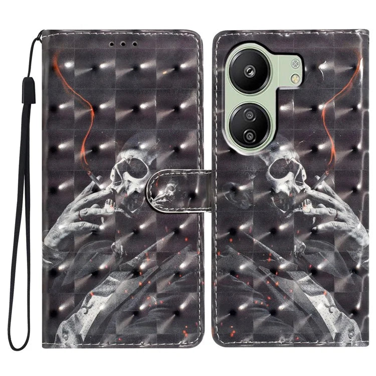 For Xiaomi Redmi 13C 4G / Poco C65 4G Leather Case 3D Pattern Cover with Card Organizer