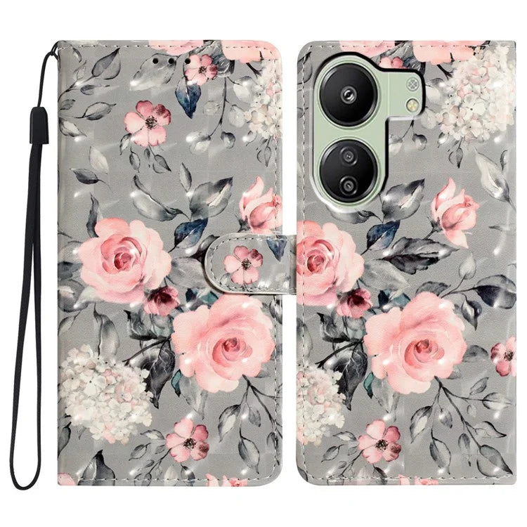 For Xiaomi Redmi 13C 4G / Poco C65 4G Leather Case 3D Pattern Cover with Card Organizer