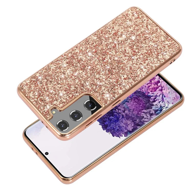 For Samsung Galaxy S24+ Case Glittering Sequins TPU Frame + PC Back Phone Cover