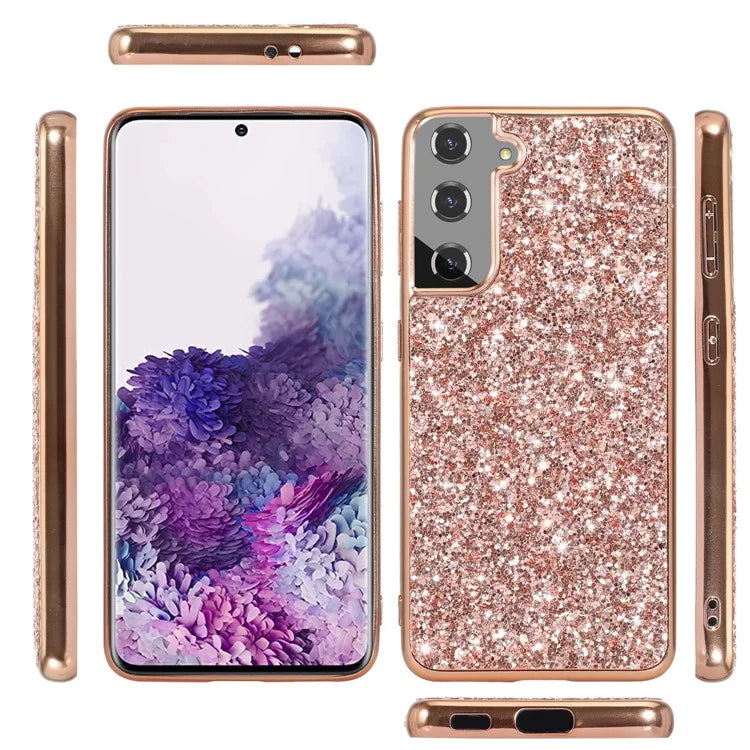 For Samsung Galaxy S24+ Case Glittering Sequins TPU Frame + PC Back Phone Cover
