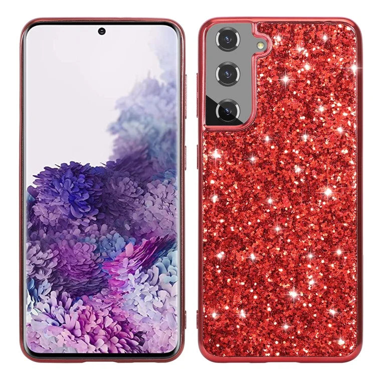 For Samsung Galaxy S24+ Case Glittering Sequins TPU Frame + PC Back Phone Cover