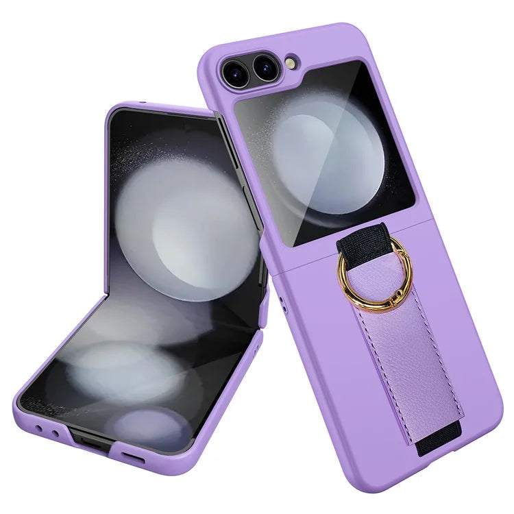 For Samsung Galaxy Z Flip5 5G Ring Holder Case Hard PC Phone Cover with Small Screen Protector