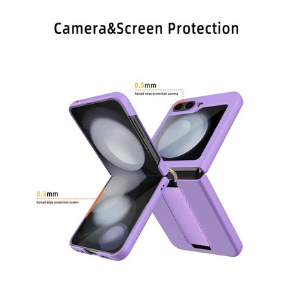 For Samsung Galaxy Z Flip5 5G Ring Holder Case Hard PC Phone Cover with Small Screen Protector