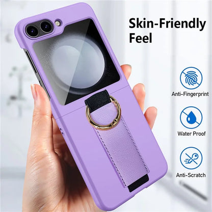 For Samsung Galaxy Z Flip5 5G Ring Holder Case Hard PC Phone Cover with Small Screen Protector