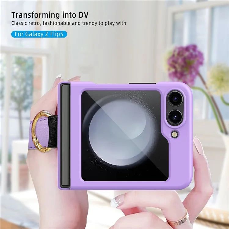 For Samsung Galaxy Z Flip5 5G Ring Holder Case Hard PC Phone Cover with Small Screen Protector