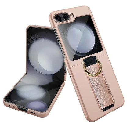 For Samsung Galaxy Z Flip5 5G Ring Holder Case Hard PC Phone Cover with Small Screen Protector
