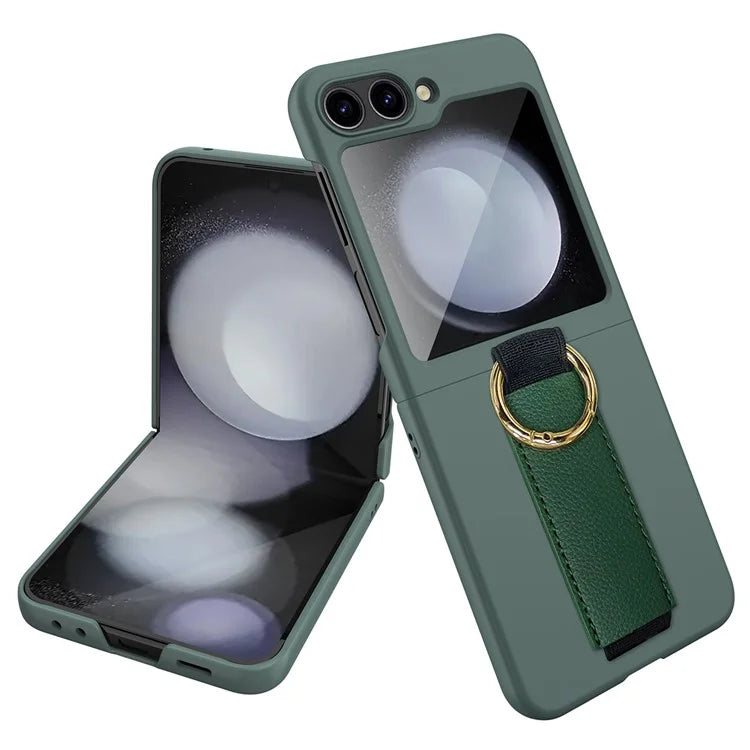 For Samsung Galaxy Z Flip5 5G Ring Holder Case Hard PC Phone Cover with Small Screen Protector