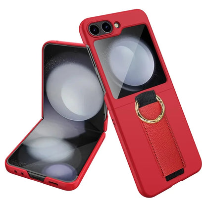 For Samsung Galaxy Z Flip5 5G Ring Holder Case Hard PC Phone Cover with Small Screen Protector