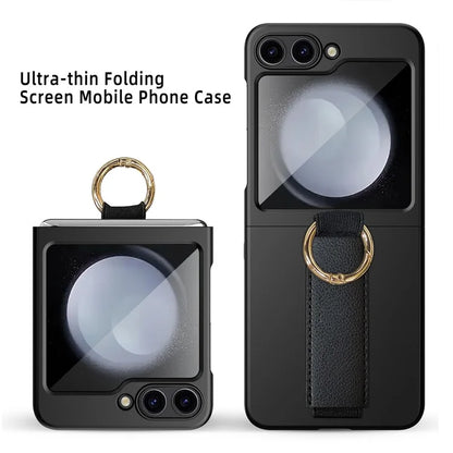 For Samsung Galaxy Z Flip5 5G Ring Holder Case Hard PC Phone Cover with Small Screen Protector