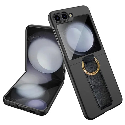 For Samsung Galaxy Z Flip5 5G Ring Holder Case Hard PC Phone Cover with Small Screen Protector