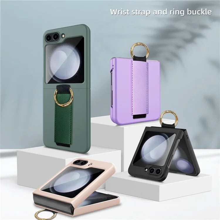 For Samsung Galaxy Z Flip5 5G Ring Holder Case Hard PC Phone Cover with Small Screen Protector