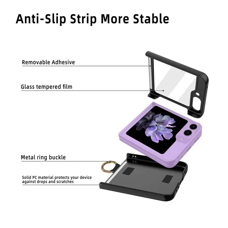 For Samsung Galaxy Z Flip5 5G Ring Holder Case Hard PC Phone Cover with Small Screen Protector