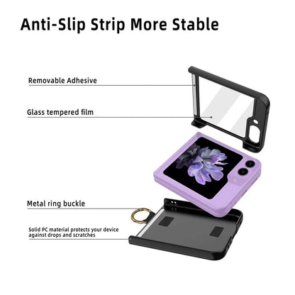 For Samsung Galaxy Z Flip5 5G Ring Holder Case Hard PC Phone Cover with Small Screen Protector