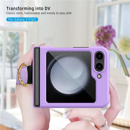 For Samsung Galaxy Z Flip5 5G Ring Holder Case Hard PC Phone Cover with Small Screen Protector