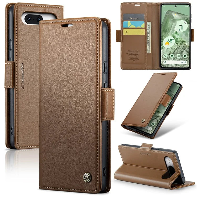 CASEME 023 Series For Google Pixel 8a Cell Phone Case Glossy Leather RFID Blocking Wallet Cover