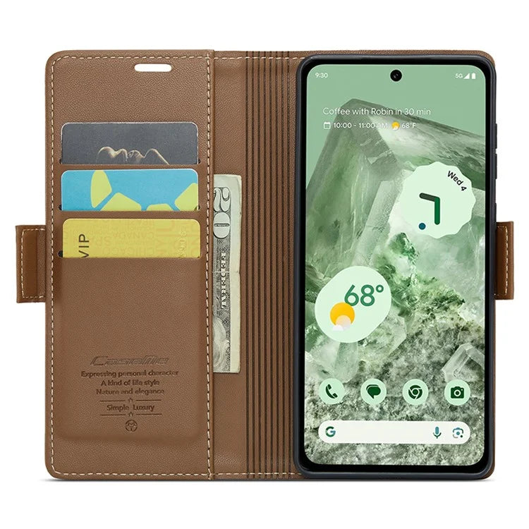CASEME 023 Series For Google Pixel 8a Cell Phone Case Glossy Leather RFID Blocking Wallet Cover