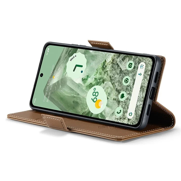 CASEME 023 Series For Google Pixel 8a Cell Phone Case Glossy Leather RFID Blocking Wallet Cover